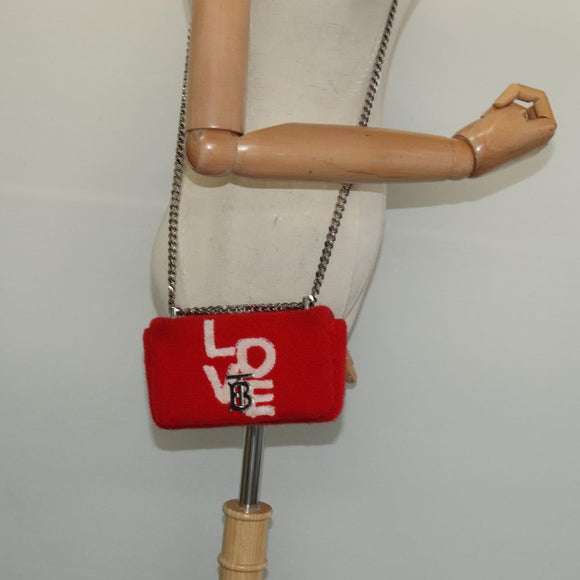 BURBERRY Chain Shoulder Bag pile Red Silver Auth bs26879