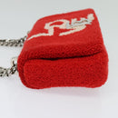 BURBERRY Chain Shoulder Bag pile Red Silver Auth bs26879-3