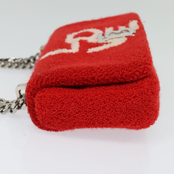 BURBERRY Chain Shoulder Bag pile Red Silver Auth bs26879