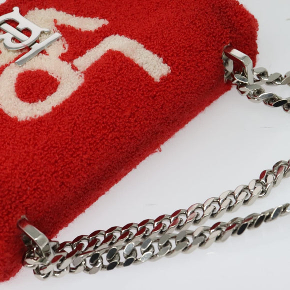 BURBERRY Chain Shoulder Bag pile Red Silver Auth bs26879