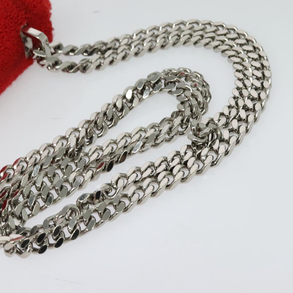 BURBERRY Chain Shoulder Bag pile Red Silver Auth bs26879
