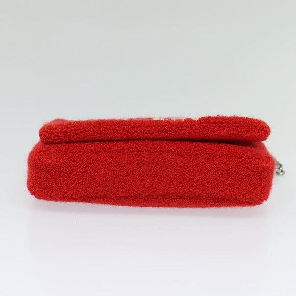 BURBERRY Chain Shoulder Bag pile Red Silver Auth bs26879