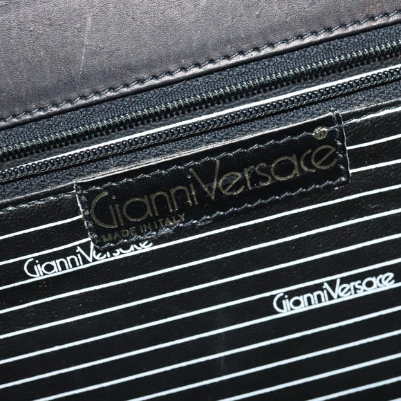 Gianni Versace Shoulder Bag Leather Brown Silver Auth bs26882