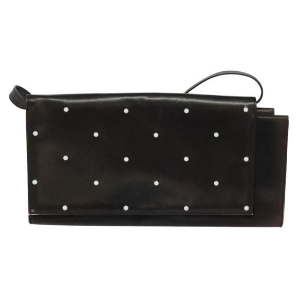 Gianni Versace Shoulder Bag Leather Brown Silver Auth bs26882