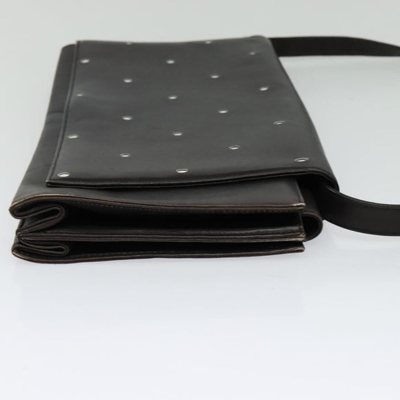 Gianni Versace Shoulder Bag Leather Brown Silver Auth bs26882