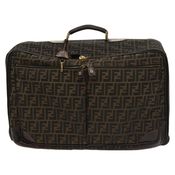 FENDI Zucca Canvas Carry Case Suitcase Black Brown Auth bs26889