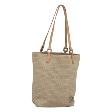 FENDI Zucchino Canvas Hand Bag Nylon Beige Silver Auth bs26890