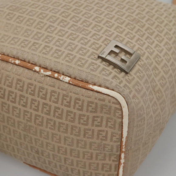 FENDI Zucchino Canvas Hand Bag Nylon Beige Silver Auth bs26890