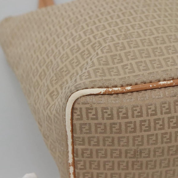 FENDI Zucchino Canvas Hand Bag Nylon Beige Silver Auth bs26890