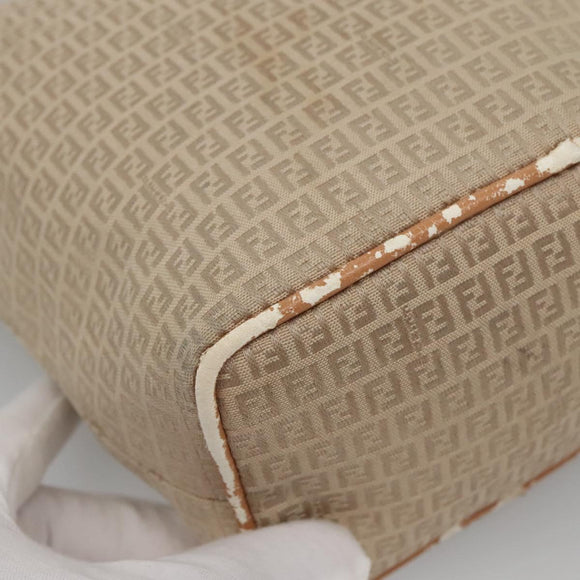 FENDI Zucchino Canvas Hand Bag Nylon Beige Silver Auth bs26890
