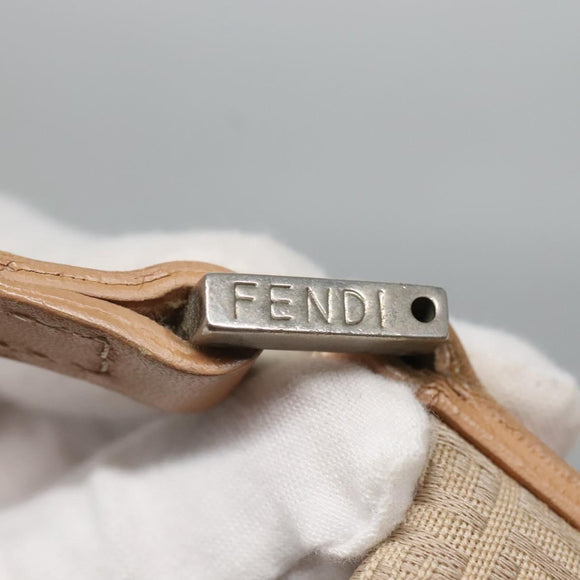 FENDI Zucchino Canvas Hand Bag Nylon Beige Silver Auth bs26890