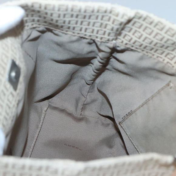 FENDI Zucchino Canvas Hand Bag Nylon Beige Silver Auth bs26890