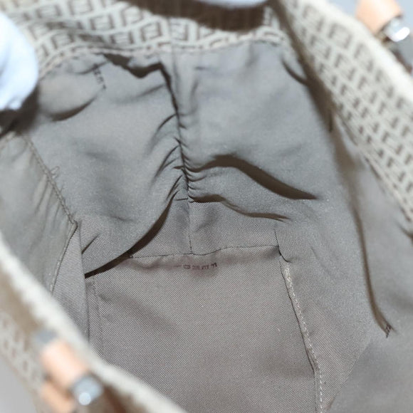 FENDI Zucchino Canvas Hand Bag Nylon Beige Silver Auth bs26890