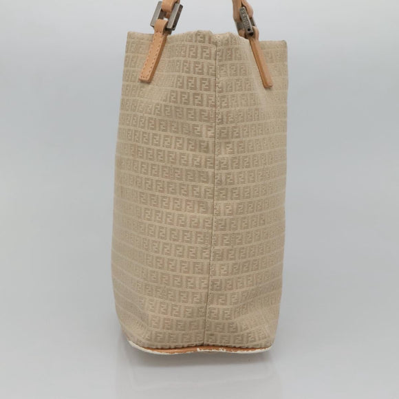 FENDI Zucchino Canvas Hand Bag Nylon Beige Silver Auth bs26890