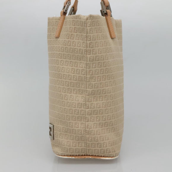 FENDI Zucchino Canvas Hand Bag Nylon Beige Silver Auth bs26890