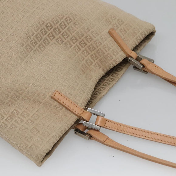 FENDI Zucchino Canvas Hand Bag Nylon Beige Silver Auth bs26890