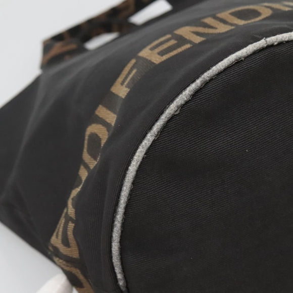 FENDI Hand Bag Nylon Black Brown Auth bs26891