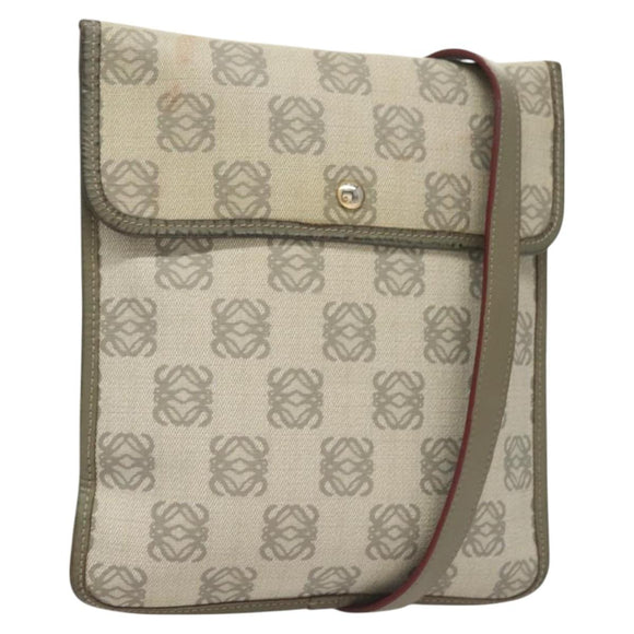 LOEWE Anagram Shoulder Bag PVC Gray Gold Auth bs26893