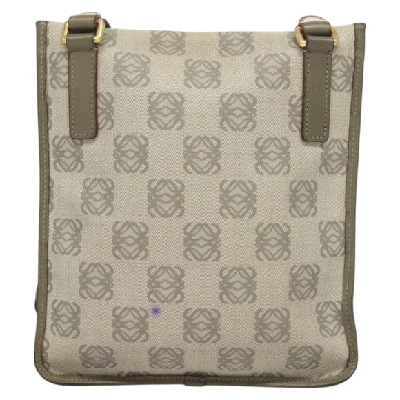 LOEWE Anagram Shoulder Bag PVC Gray Gold Auth bs26893