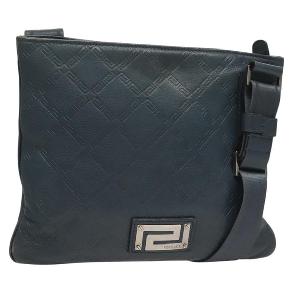 VERSACE Shoulder Bag Leather Blue Auth bs26901