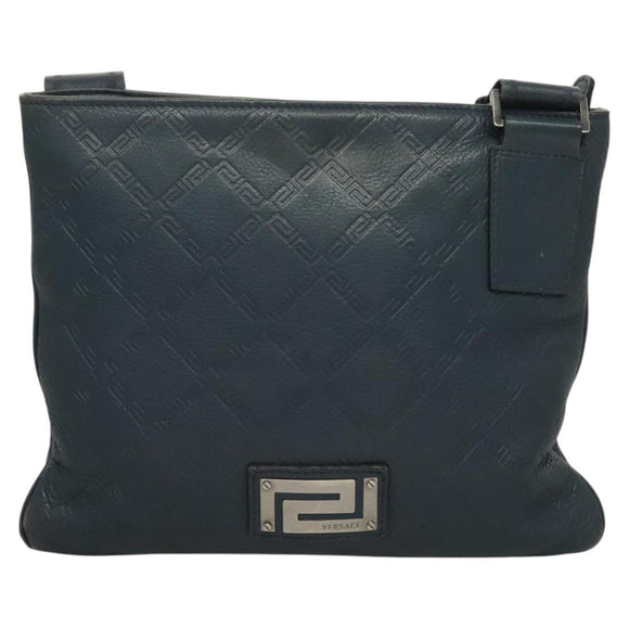 VERSACE Shoulder Bag Leather Blue Auth bs26901