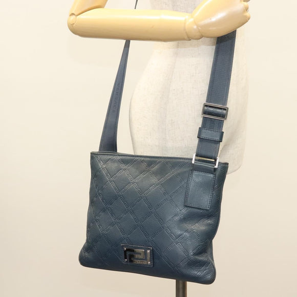 VERSACE Shoulder Bag Leather Blue Auth bs26901