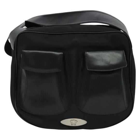 Gianni Versace Shoulder Bag Leather Black Silver Auth bs26903