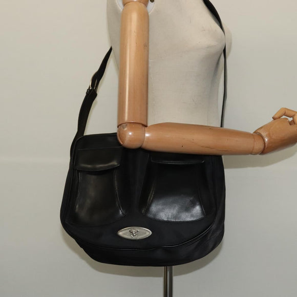 Gianni Versace Shoulder Bag Leather Black Silver Auth bs26903