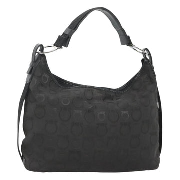 Salvatore Ferragamo Gancini Bag Canvas Leather Black Silver Auth bs26905