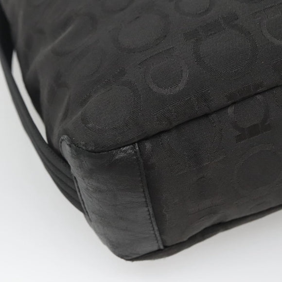 Salvatore Ferragamo Gancini Bag Canvas Leather Black Silver Auth bs26905