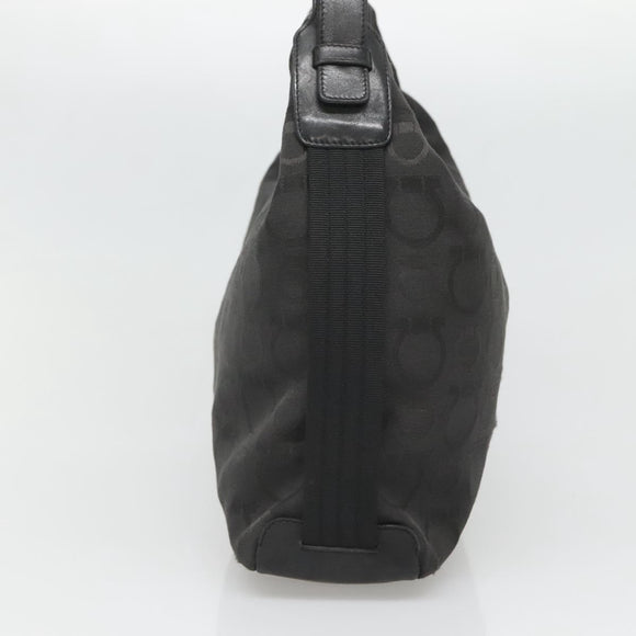 Salvatore Ferragamo Gancini Tasche Canvas Leder Schwarz Silber Auth bs26905