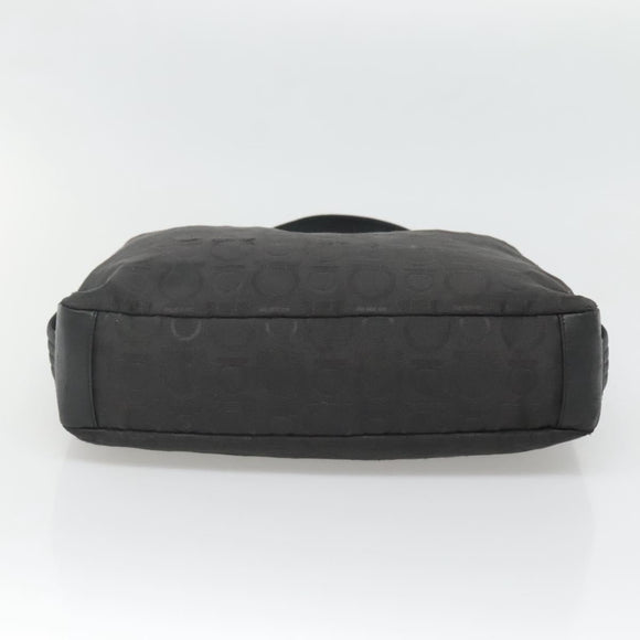 Salvatore Ferragamo Gancini Bag Canvas Leather Black Silver Auth bs26905