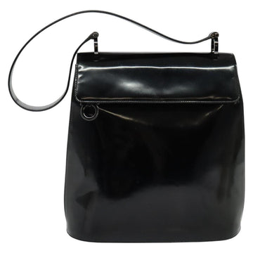 Salvatore Ferragamo Gancini Shoulder Bag Enamel Black Auth bs26907 - 0