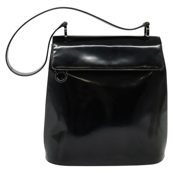 Salvatore Ferragamo Gancini Shoulder Bag Enamel Black Auth bs26907