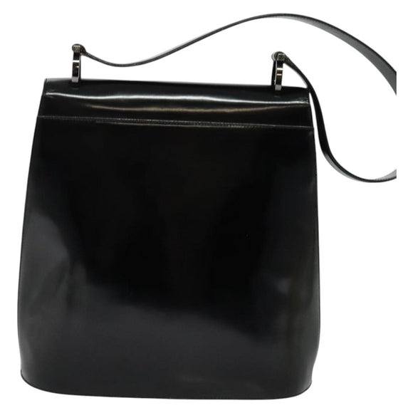 Salvatore Ferragamo Gancini Shoulder Bag Enamel Black Auth bs26907