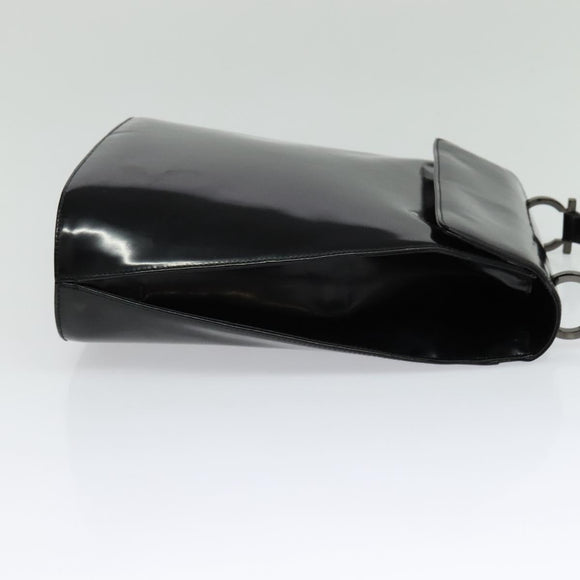 Salvatore Ferragamo Gancini Shoulder Bag Enamel Black Auth bs26907