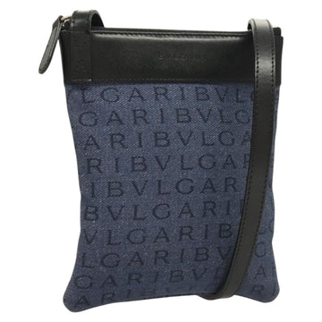 BVLGARI Logo Mania Shoulder Bag Canvas Blue Silver Auth bs26910