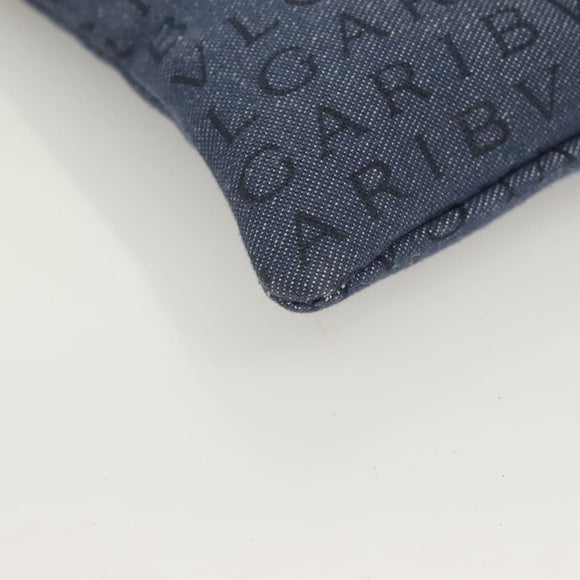 BVLGARI Logo Mania Shoulder Bag Canvas Blue Silver Auth bs26910