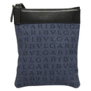BVLGARI Logo Mania Shoulder Bag Canvas Blue Silver Auth bs26910-2