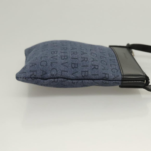 BVLGARI Logo Mania Shoulder Bag Canvas Blue Silver Auth bs26910