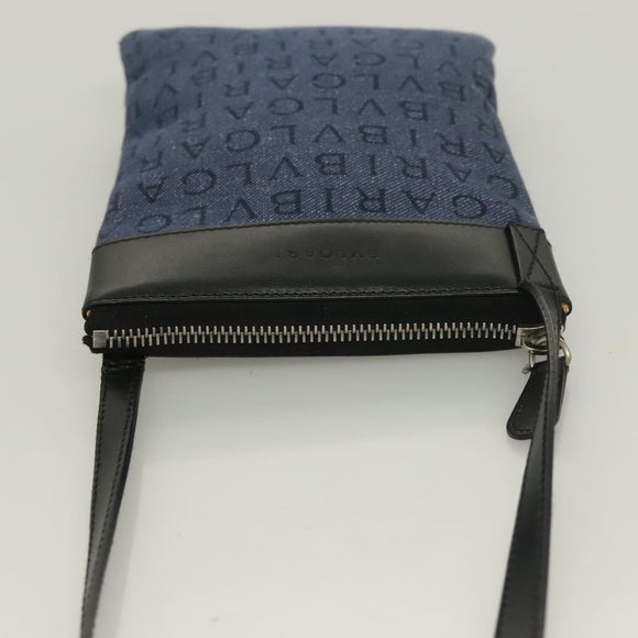 BVLGARI Logo Mania Shoulder Bag Canvas Blue Silver Auth bs26910