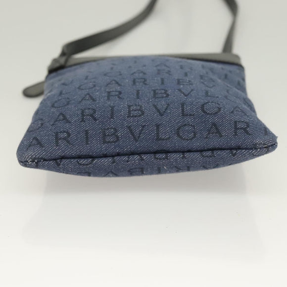 BVLGARI Logo Mania Shoulder Bag Canvas Blue Silver Auth bs26910