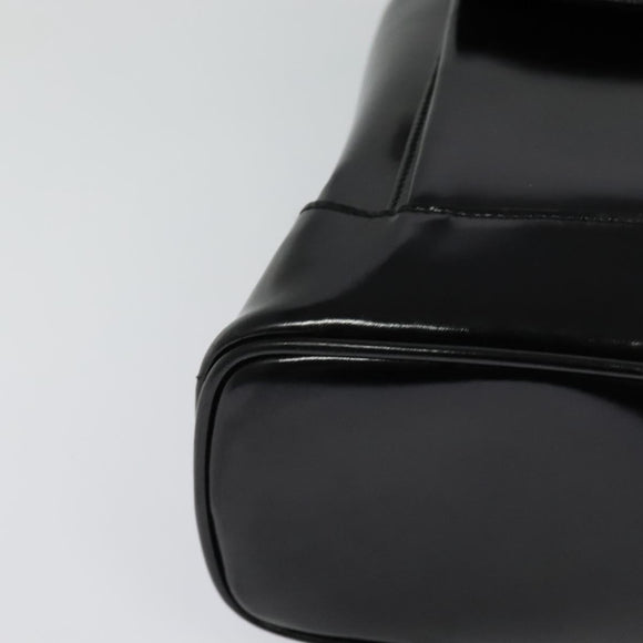 GUCCI Bamboo Shoulder Bag Enamel Black Gold Auth bs26920