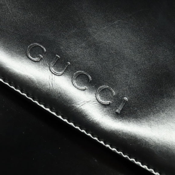 GUCCI Bamboo Shoulder Bag Enamel Black Gold Auth bs26920