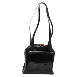 GUCCI Bamboo Shoulder Bag Enamel Black Gold Auth bs26920 - 0