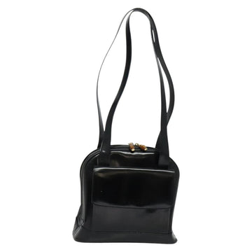 GUCCI Bamboo Shoulder Bag Enamel Black Gold Auth bs26920 - 0