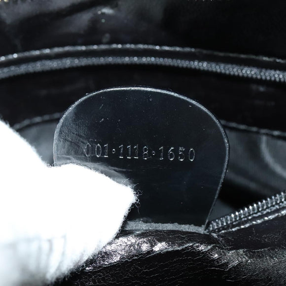 GUCCI Bamboo Shoulder Bag Enamel Black Gold Auth bs26920