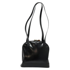 GUCCI Bamboo Shoulder Bag Enamel Black Gold Auth bs26920 - 0