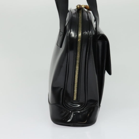 GUCCI Bamboo Shoulder Bag Enamel Black Gold Auth bs26920
