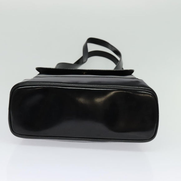 GUCCI Bamboo Shoulder Bag Enamel Black Gold Auth bs26920